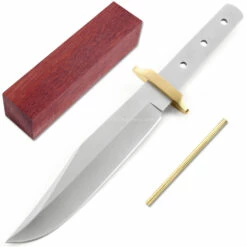 *HT Boot Bowie - Hidden Tang - DIY Blade Kit W/Bloodwood Handle Block - (Brass Guard)