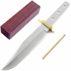 *HT Boot Bowie - Hidden Tang - DIY Blade Kit W/Katalox Handle Block - (Brass Guard)