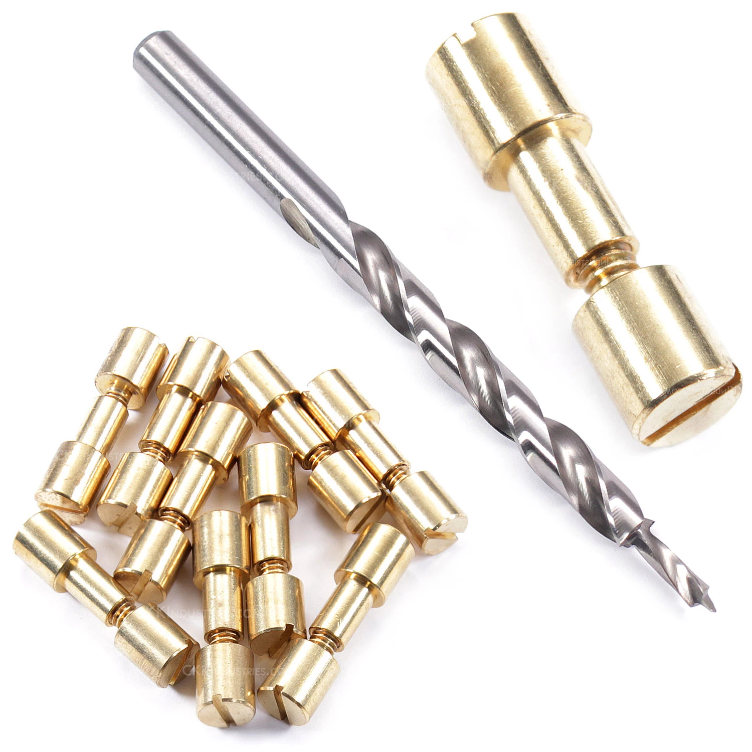 Corby Bolt Fasteners With Step Drill Combo Kit - (.312HD X .213SD X 1.25L) - Brass 3 Corby Bolt Fasteners With Step Drill Combo Kit - (.312HD X .213SD X 1.25L) - Brass