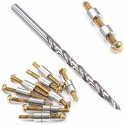 Loveless-Style Fasteners With Step Drill Combo Kit - (.250HD X 6-32US X 1.15L) - Nickel Silver/Brass