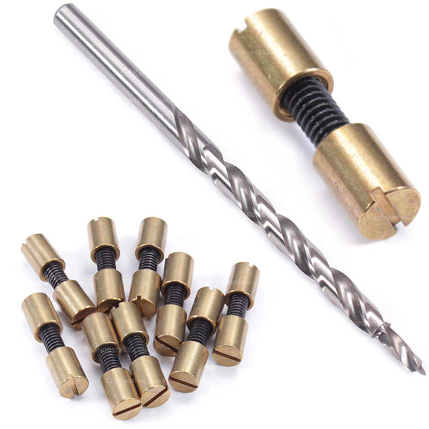 Acorn Nut Fasteners With Step Drill Combo Kit - (.250HD X 8-32US X 1L) - Brass 3 Acorn Nut Fasteners With Step Drill Combo Kit - (.250HD X 8-32US X 1L) - Brass