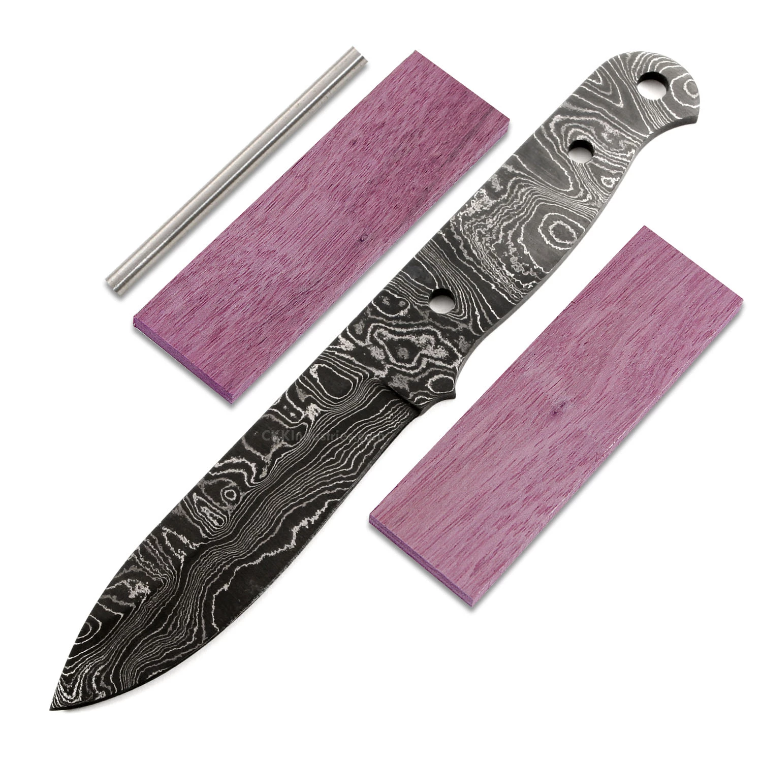 *Big Sky Knife Kit - (USA Damascus) - DIY Blade Kit W/Purpleheart Scales 3 *Big Sky Knife Kit - (USA Damascus) - DIY Blade Kit W/Purpleheart Scales