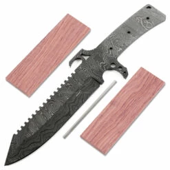 *Alien Hunter Knife Kit - (USA Damascus) - DIY Blade Kit W/Bubinga Scales