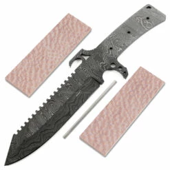 *Alien Hunter Knife Kit - (USA Damascus) - DIY Blade Kit W/Lacewood Scales