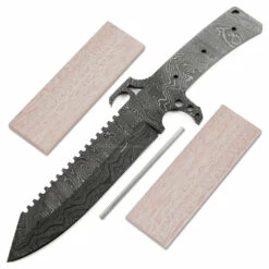 *Alien Hunter Knife Kit - (USA Damascus) - DIY Blade Kit W/Mahogany Scales