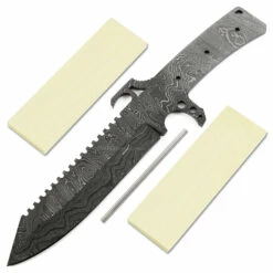*Alien Hunter Knife Kit - (USA Damascus) - DIY Blade Kit W/Yellowheart Scales