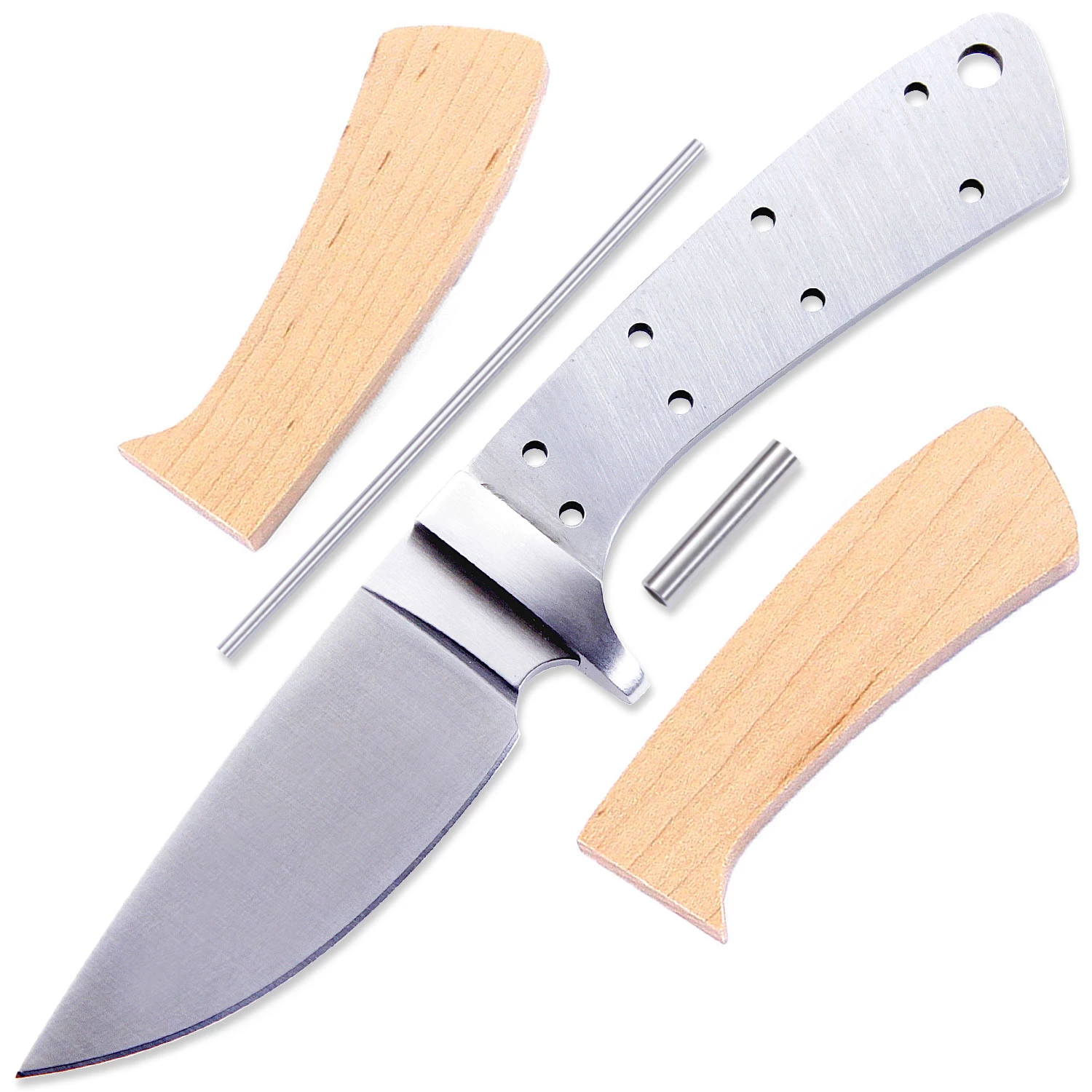 *Drop Point Cub Combo Kit - (Blade, SS Guard, Pinstock & Pre-machined Curly Maple Scales) 3 *Drop Point Cub Combo Kit - (Blade, SS Guard, Pinstock & Pre-machined Curly Maple Scales)